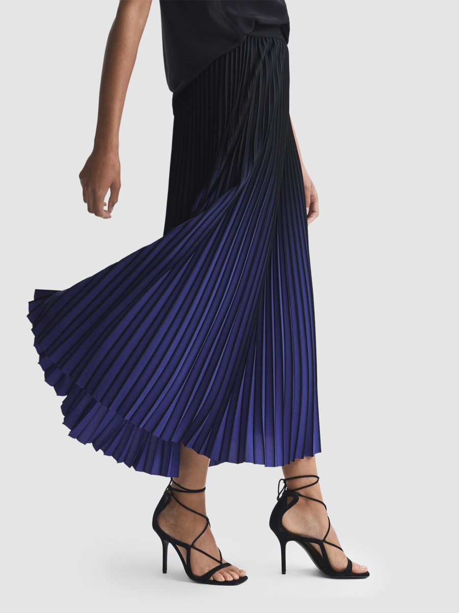 Women REISS Skirts | Marlie Ombre Pleated Midi Skirt Purple