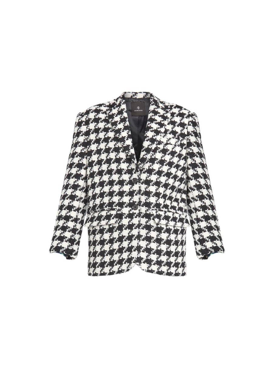 Women Anine Bing Coats & Jackets | Quinn Blazer - Black And White Houndstooth Multi