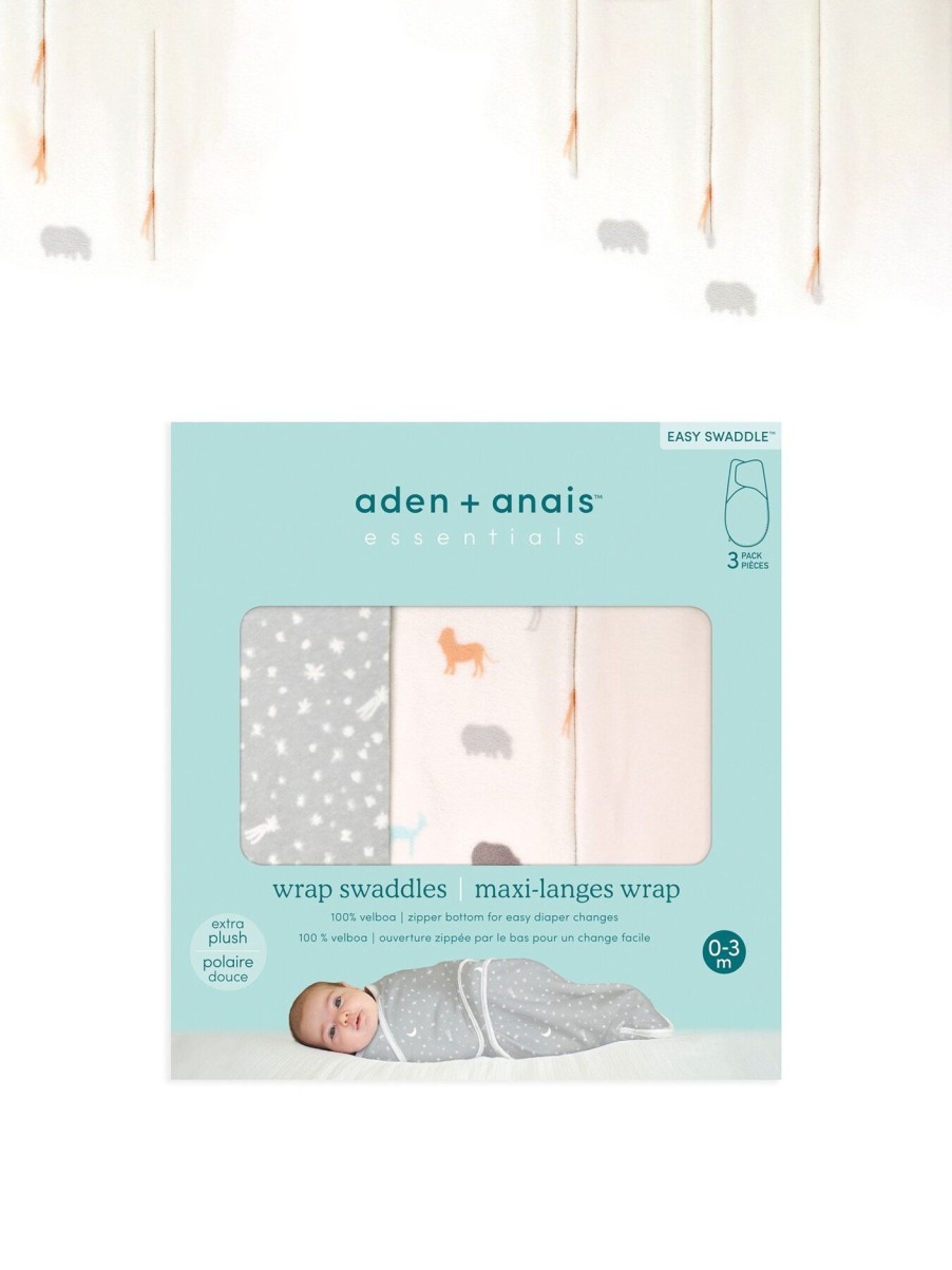 Kids aden + anais Nightwear | Easy Swaddle Wrap 1.5 Tog 3 Pack Velboa (0-3 Months) Wild Prairie