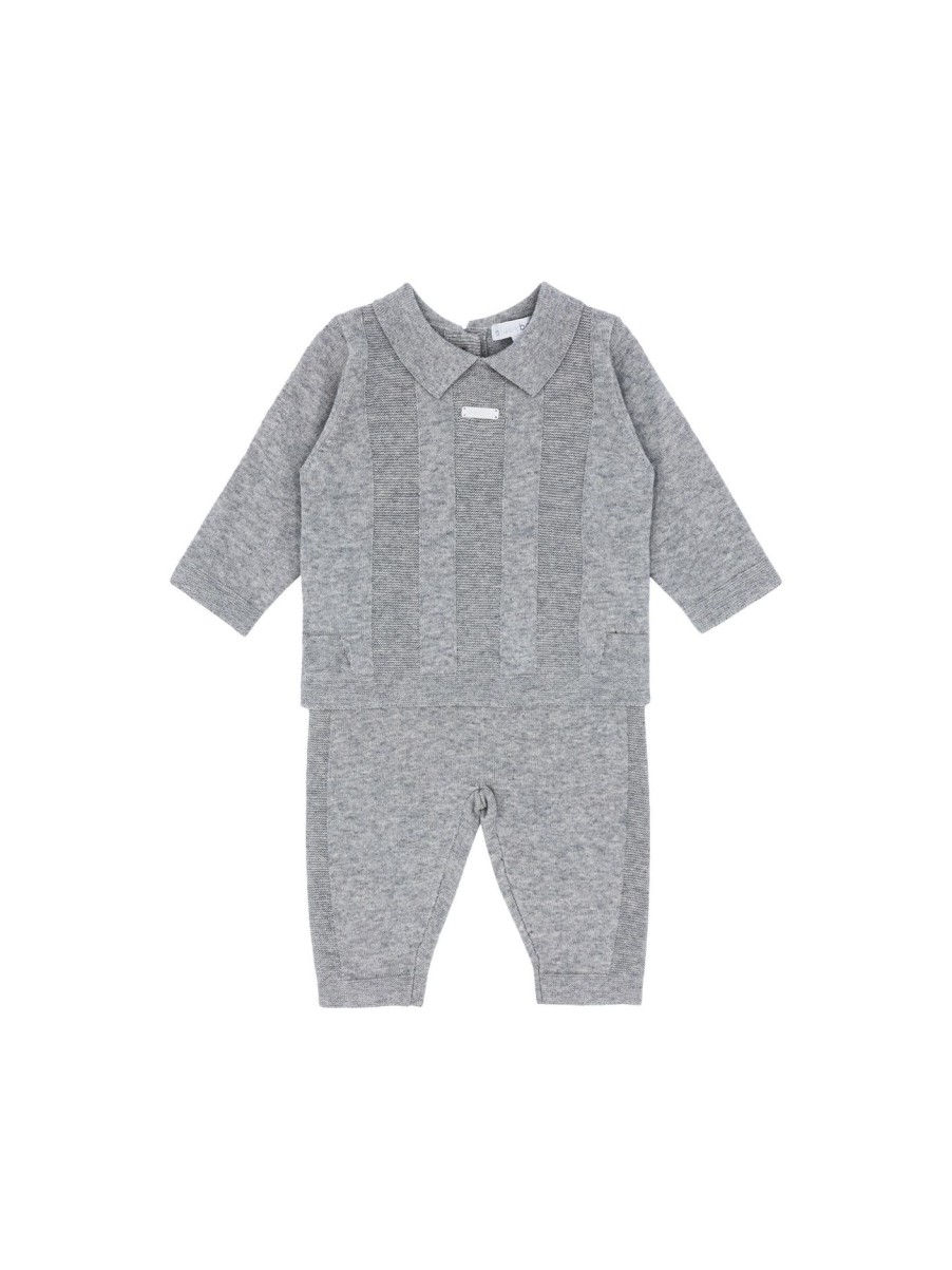 Kids Blues Baby Sets | Boys Rib Panel Knitted 2Pc Set Grey