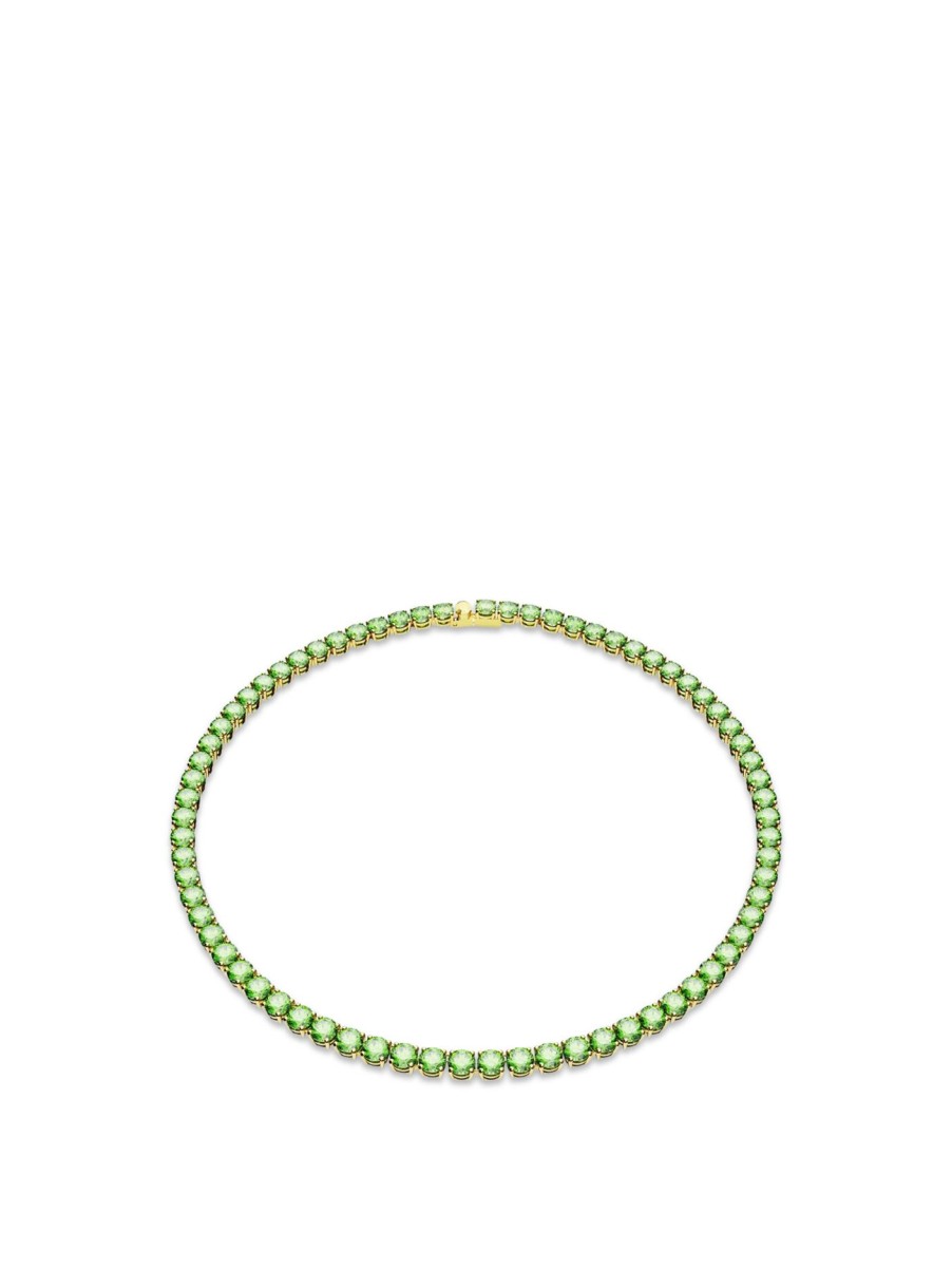 Women Swarovski Jewellery | Matrix Tennis Necklace Green/Goldtone Plated