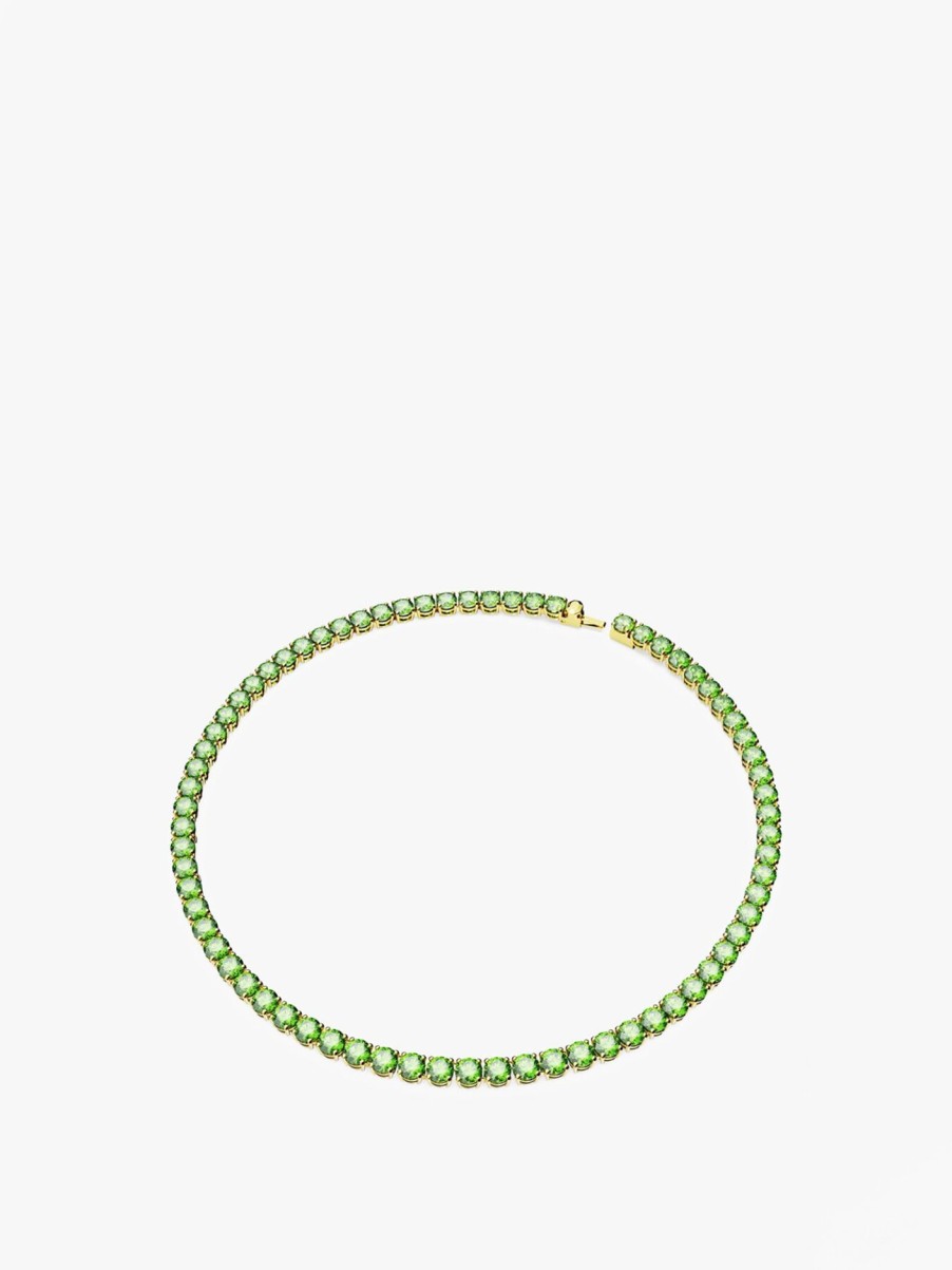 Women Swarovski Jewellery | Matrix Tennis Necklace Green/Goldtone Plated