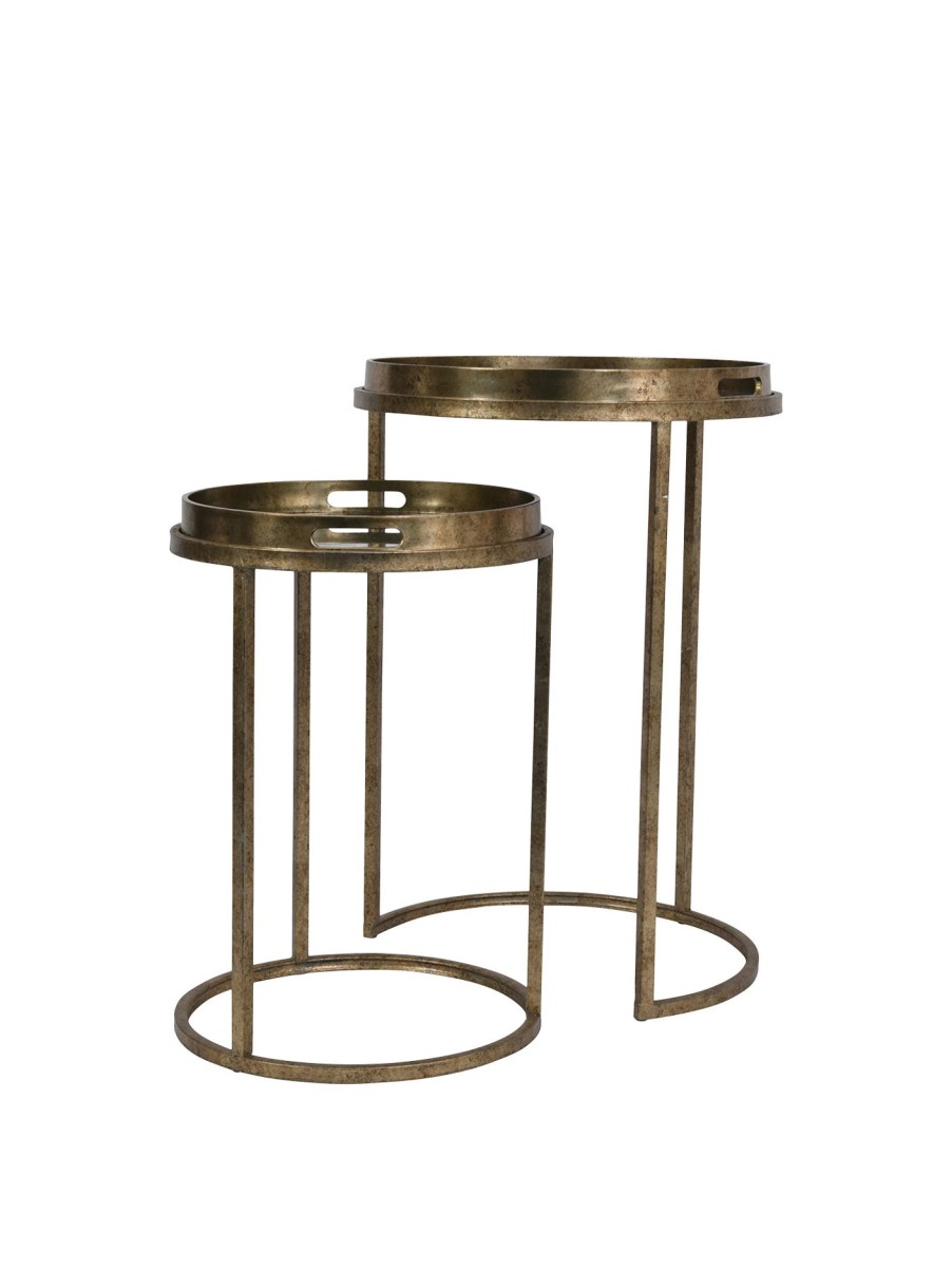 Furniture & Outdoor Libra Interiors Side Tables | Astrology Chart Set Of 2 Tray Tables Gold