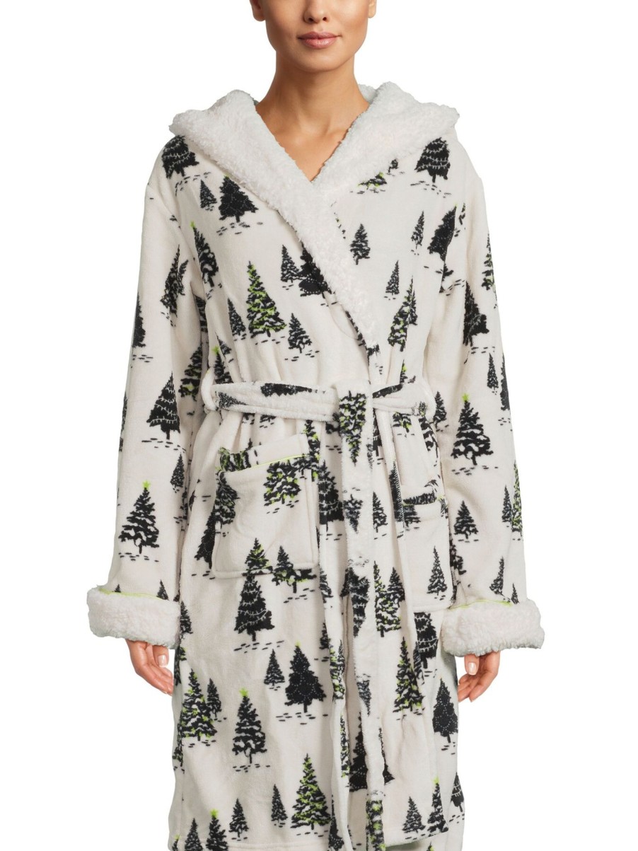 Women Chelsea Peers Nightwear | Christmas Tree Fleece Robe White