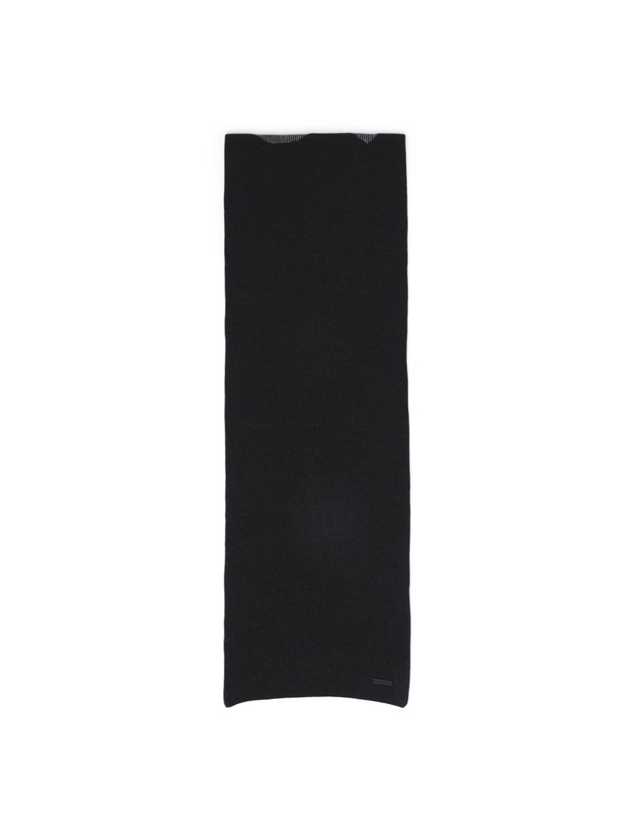 Men BOSS Scarves | Logo Knit Scarf In A Cotton Wool Blend Black