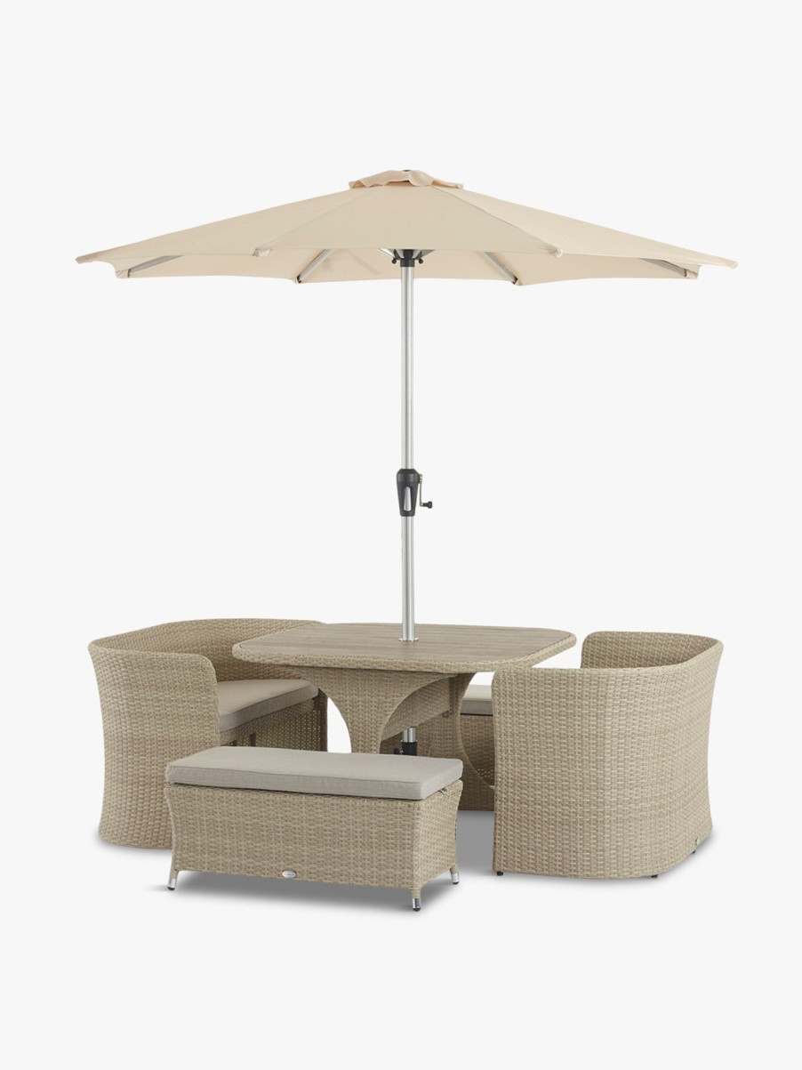 Furniture & Outdoor Bramblecrest Garden Furniture Sets | Tetbury 8 Seat Balcony Set With Parasol And Base Nutmeg