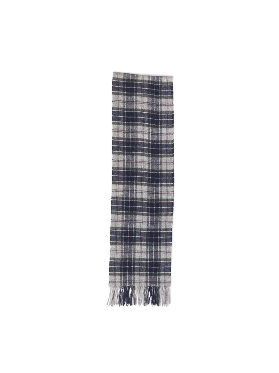 Men Barbour Scarves | Tattersall Lambswool Scarf Black Slate Tartan