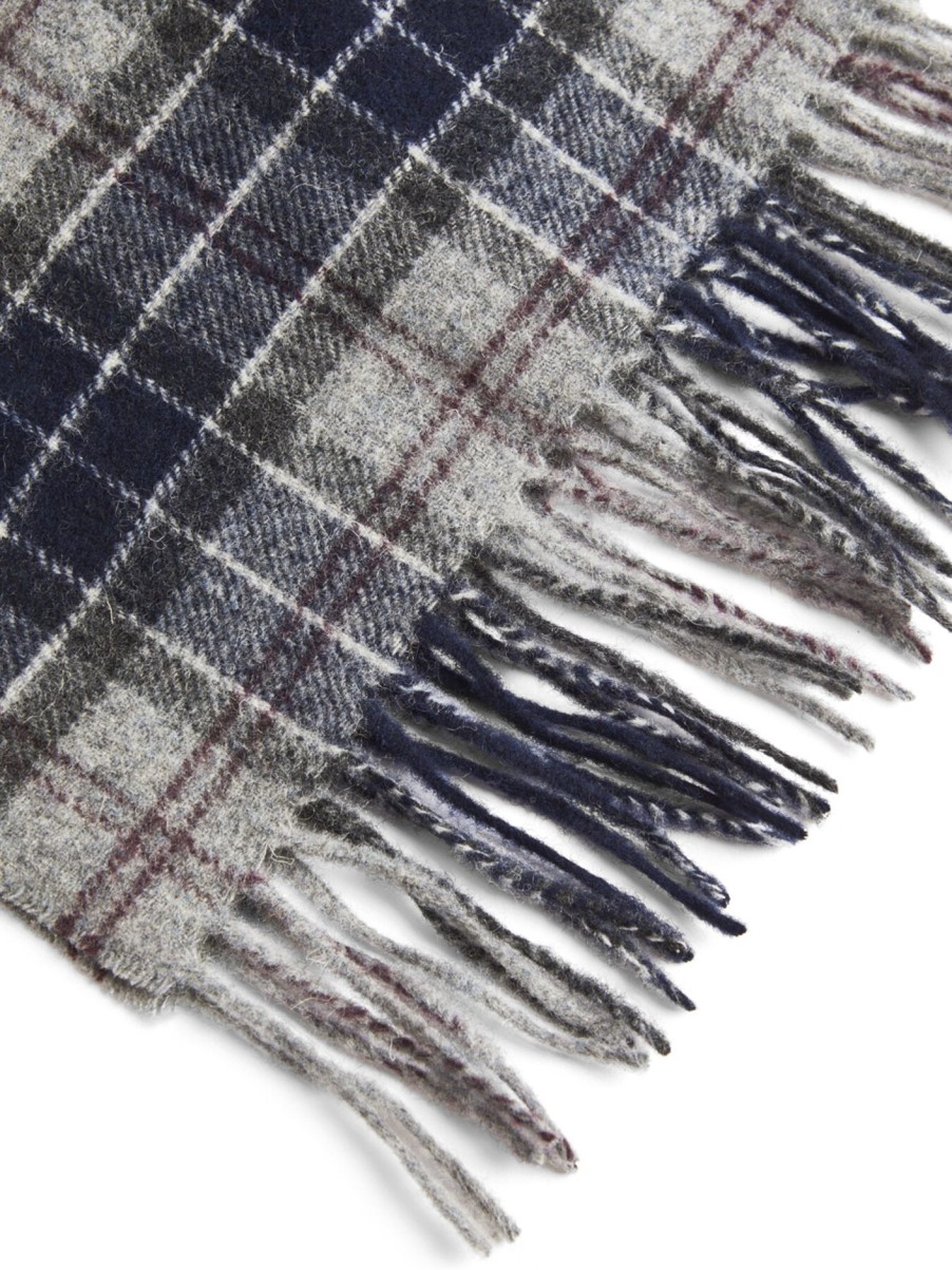 Men Barbour Scarves | Tattersall Lambswool Scarf Black Slate Tartan