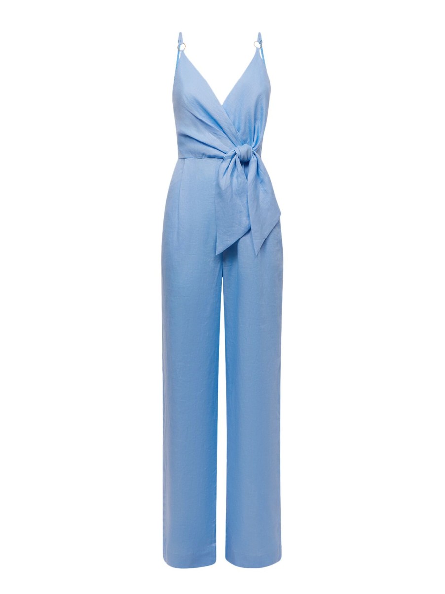 Women REISS Jumpsuits & Playsuits | Emily Linen Side Tie Jumpsuit Blue