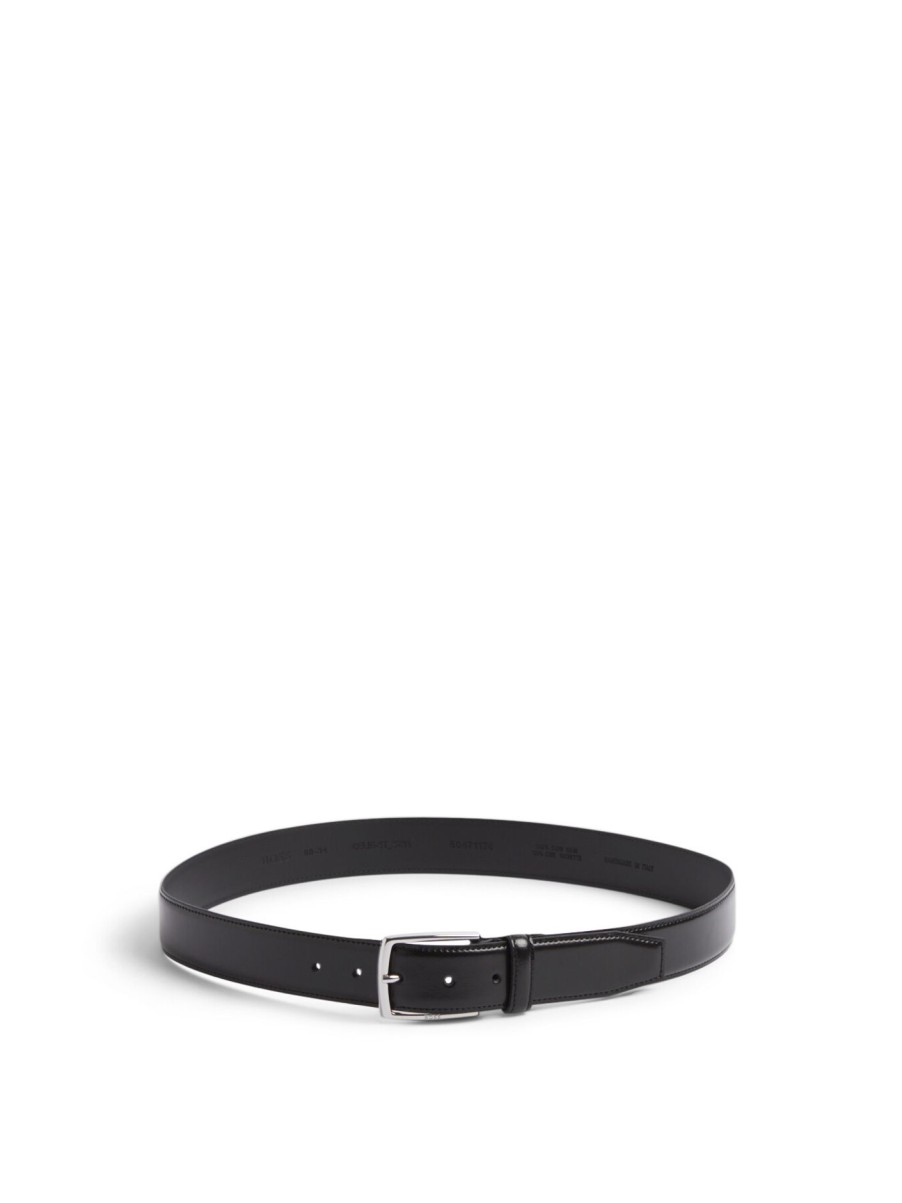 Men BOSS Belts | Italian Made Polished Leather Belt With Stitching Detail Black