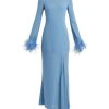 Women De La Vali Dresses | Long Sleeve Maxi Dress With Feather Cuff Petrol