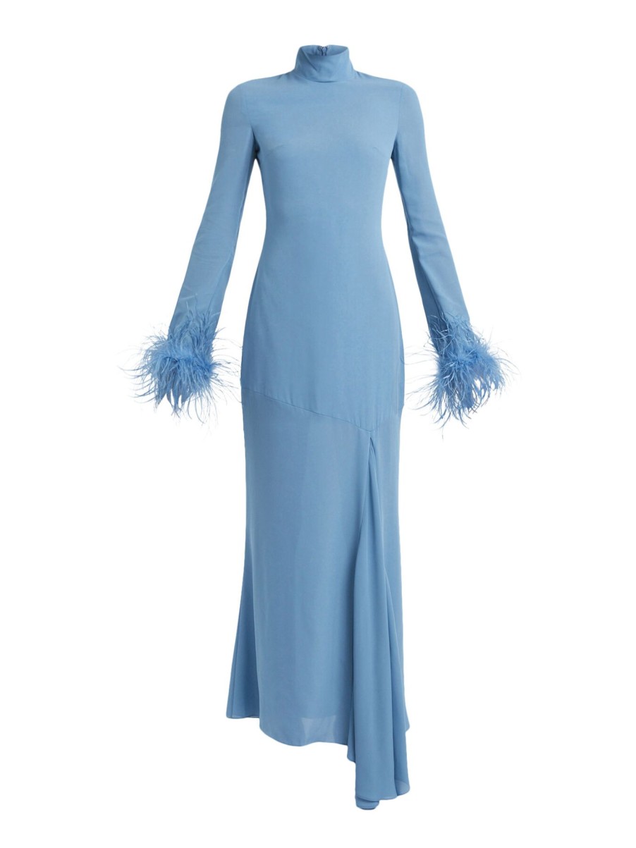 Women De La Vali Dresses | Long Sleeve Maxi Dress With Feather Cuff Petrol