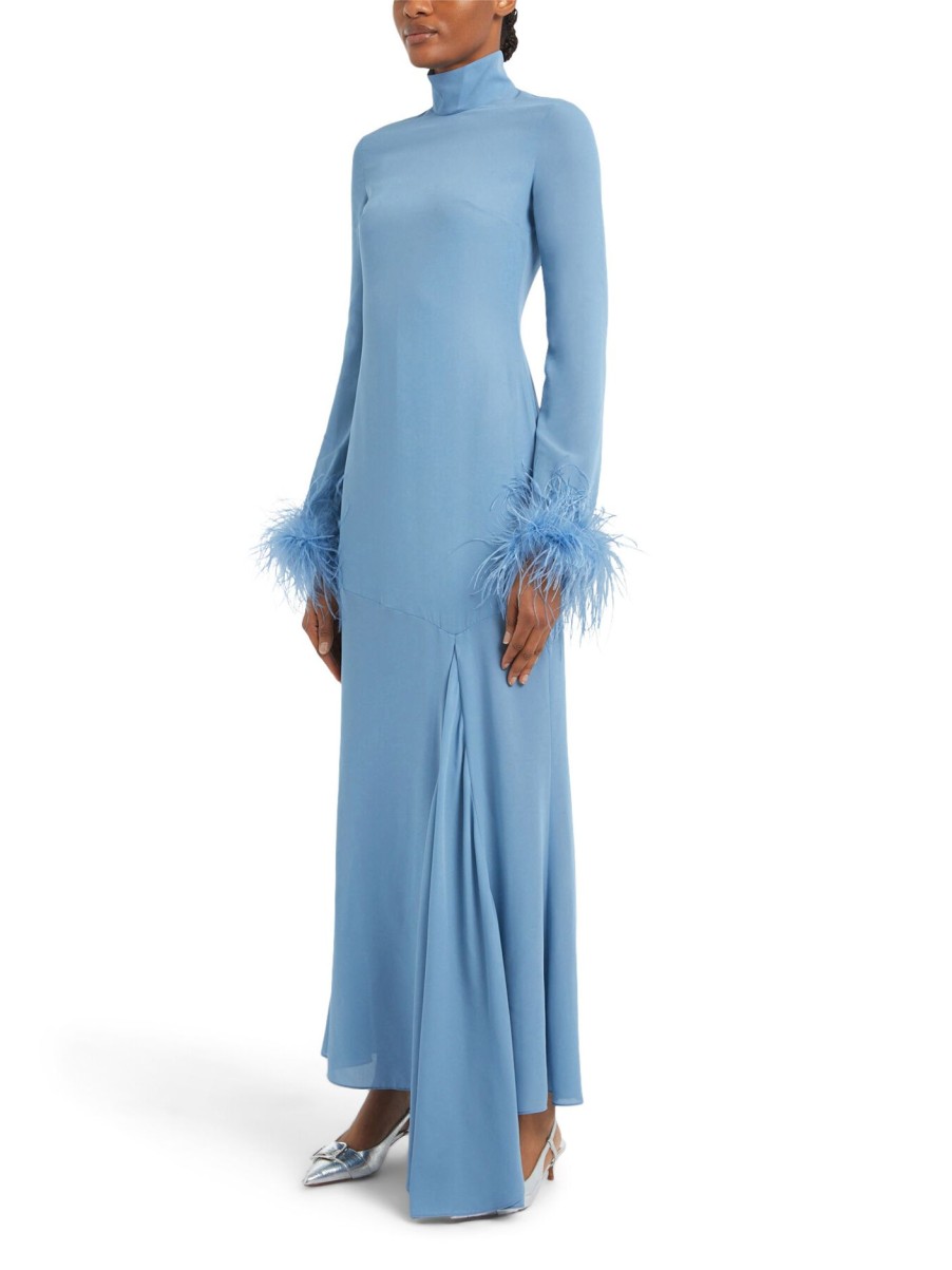 Women De La Vali Dresses | Long Sleeve Maxi Dress With Feather Cuff Petrol