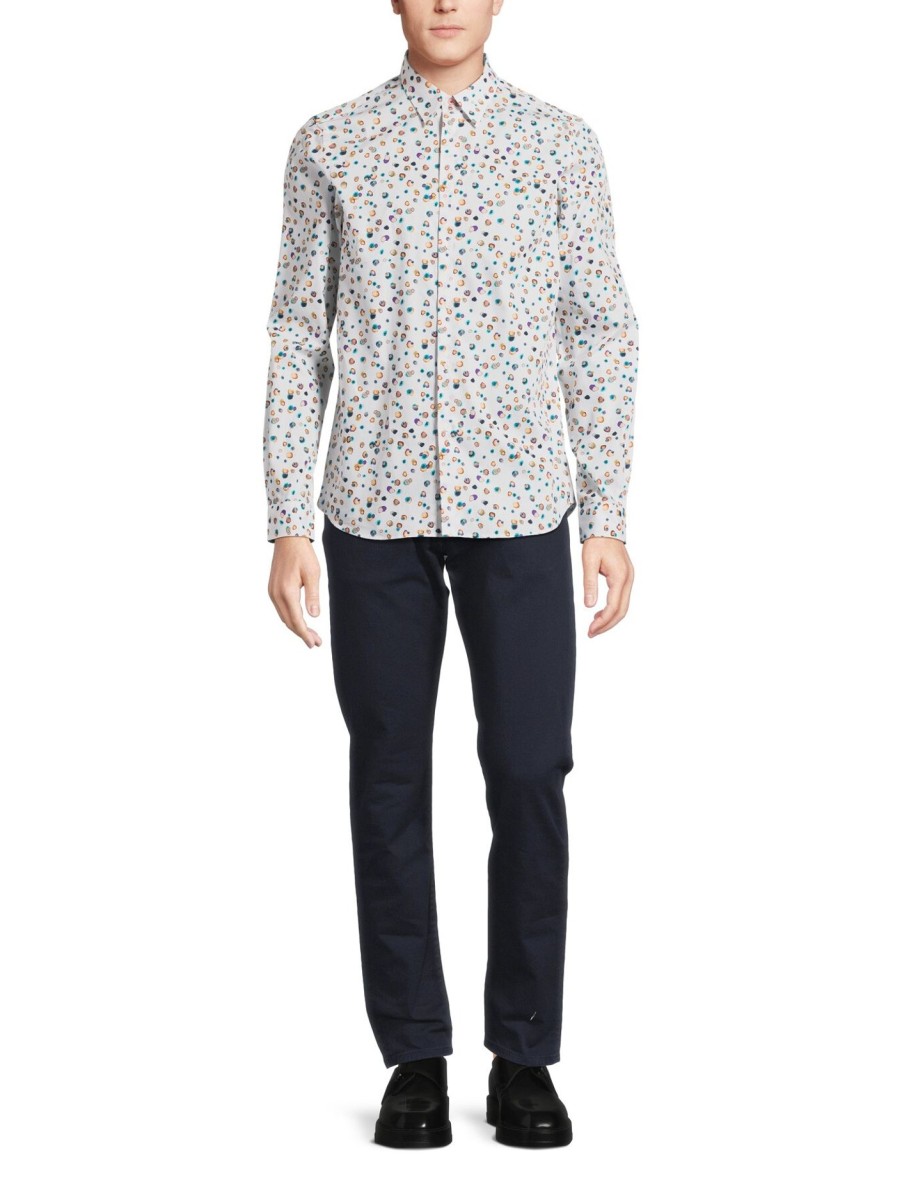 Men PS Paul Smith Shirts | Tailored Aop Long Sleeve Shirt White