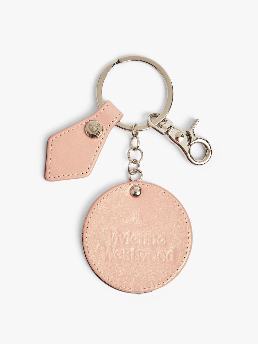 Women Vivienne Westwood Keyrings | Pearlised Leather Thin Line Orb Mirror Keyring Pink