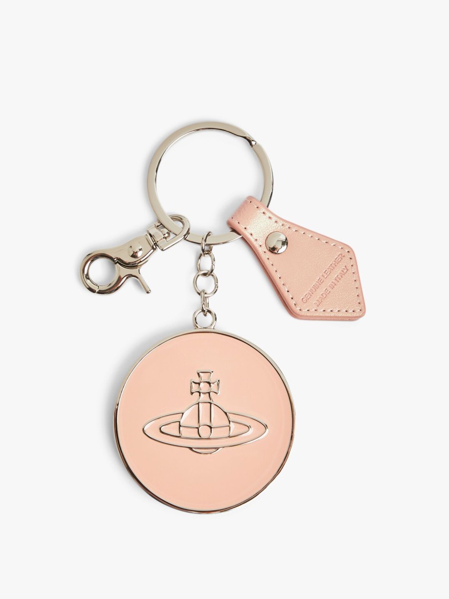 Women Vivienne Westwood Keyrings | Pearlised Leather Thin Line Orb Mirror Keyring Pink