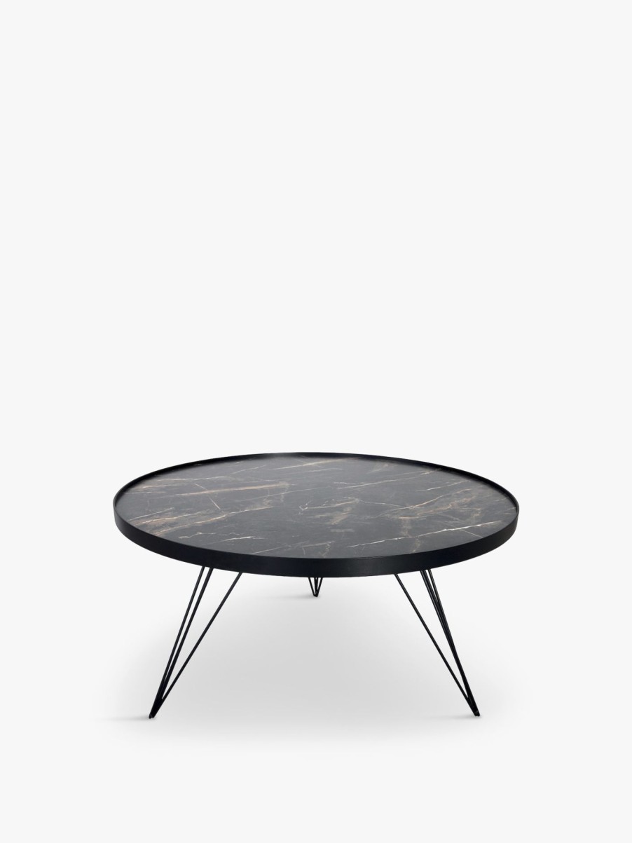 Furniture & Outdoor Dar Lighting Side Tables | Rauma Round Coffee Table Dark Grey Stone Effect