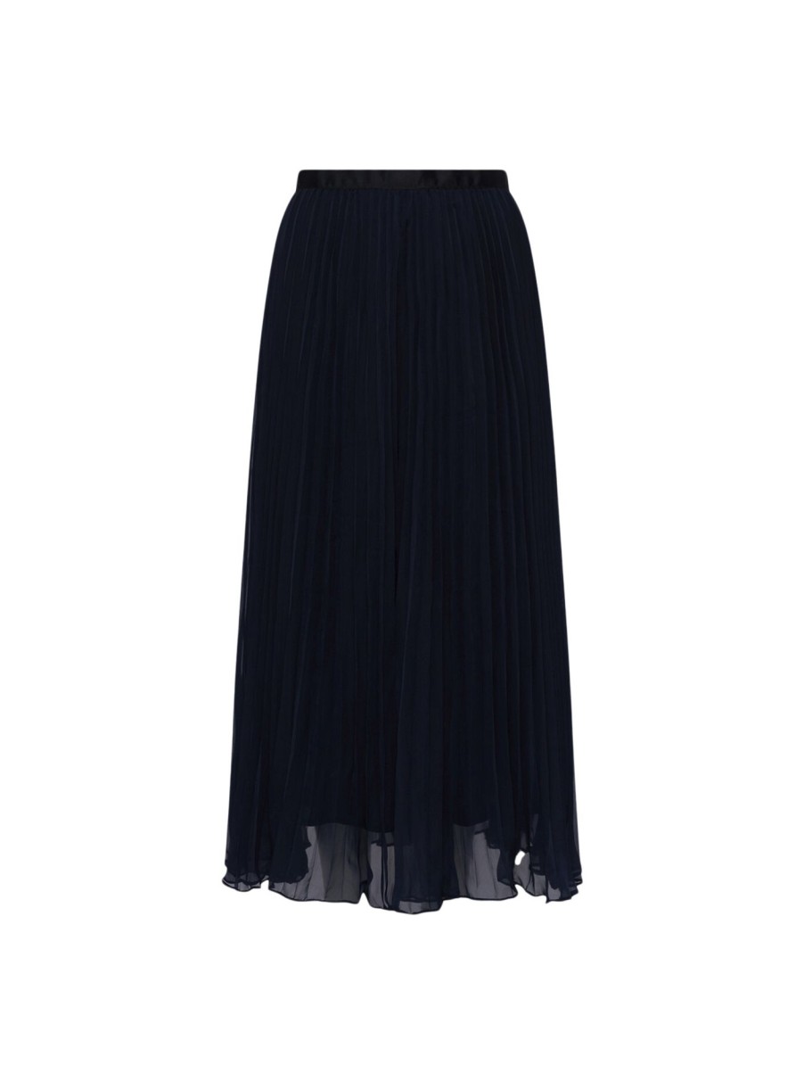 Women French Connection Skirts | Pleated Solid Skirt Utility Blue