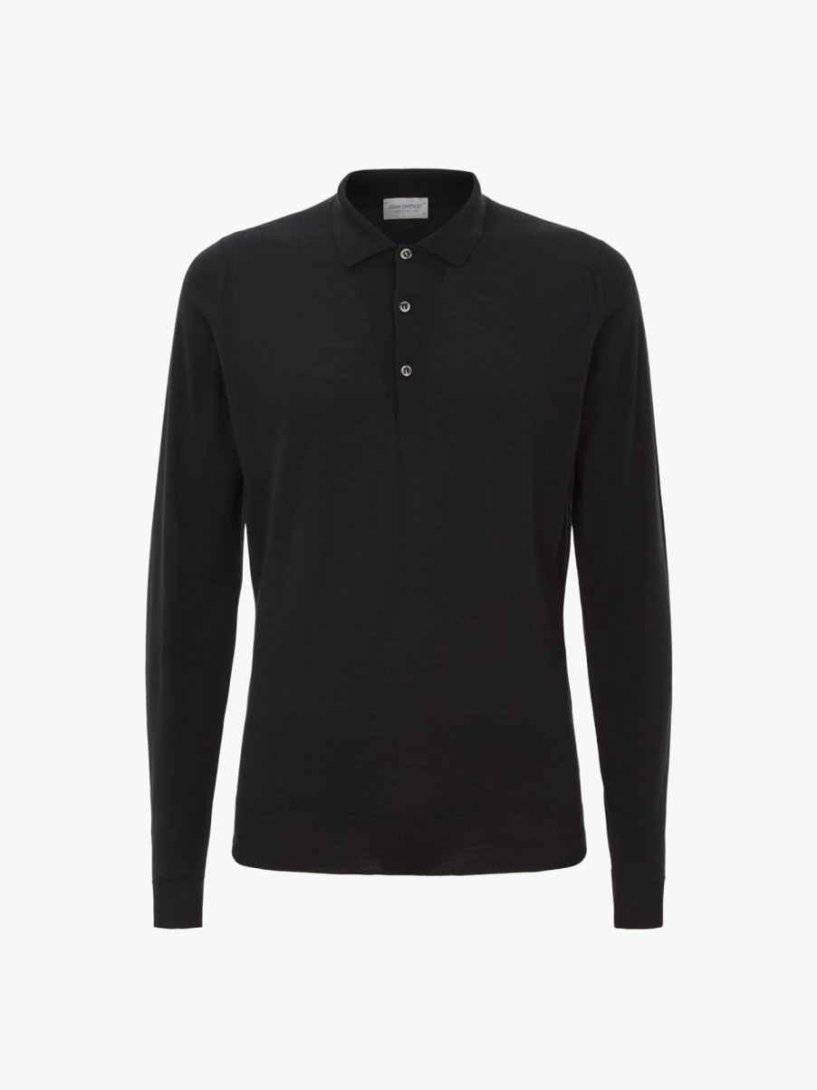 Men John Smedley Polo & Rugby Shirts | Belper Long Sleeve Polo Black