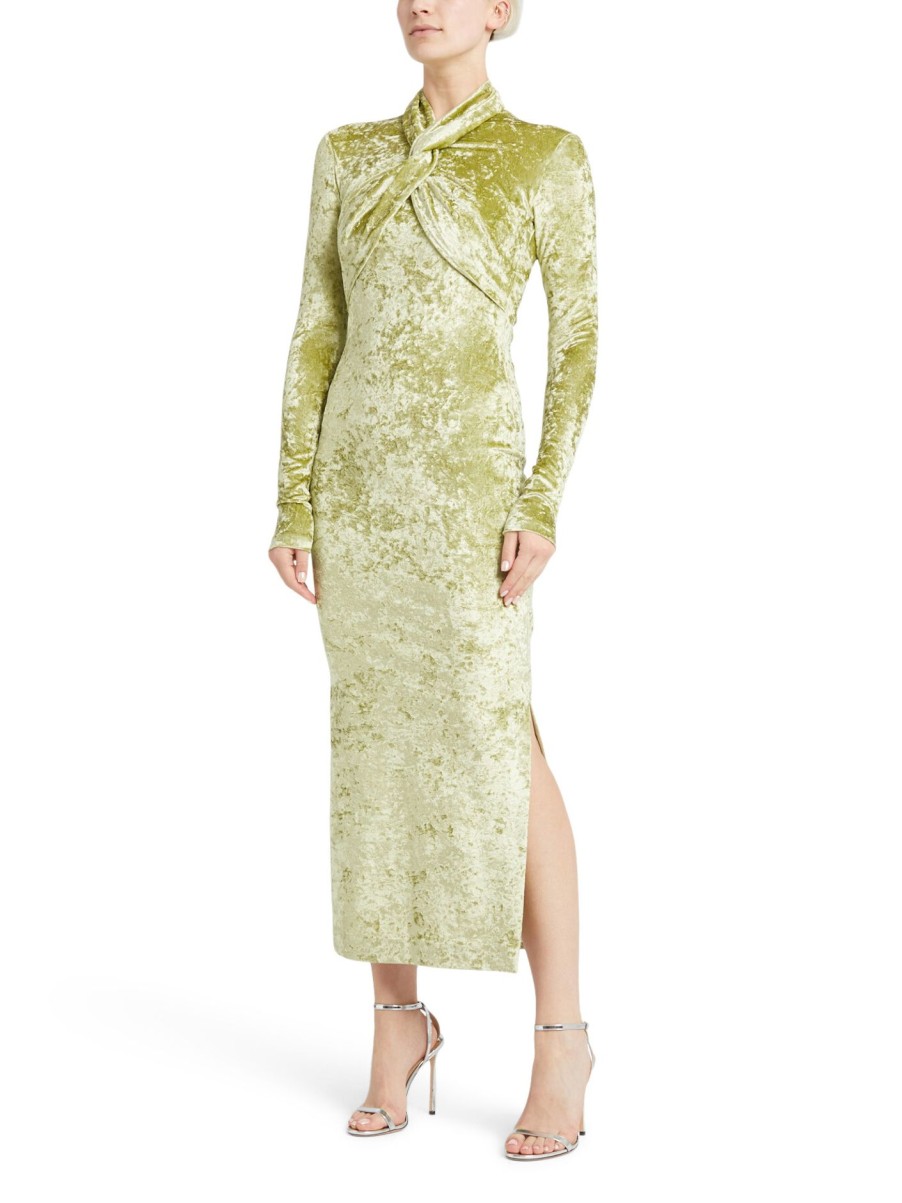 Women Nanushka Dresses | Franci Crushed Velvet Midi Dress Sage