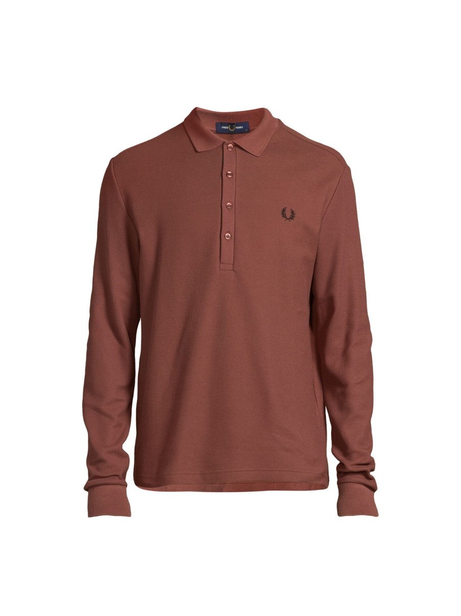 Men Fred Perry Polo & Rugby Shirts | Honeycomb Cotton Ls Polo Shirt Whisky Brown