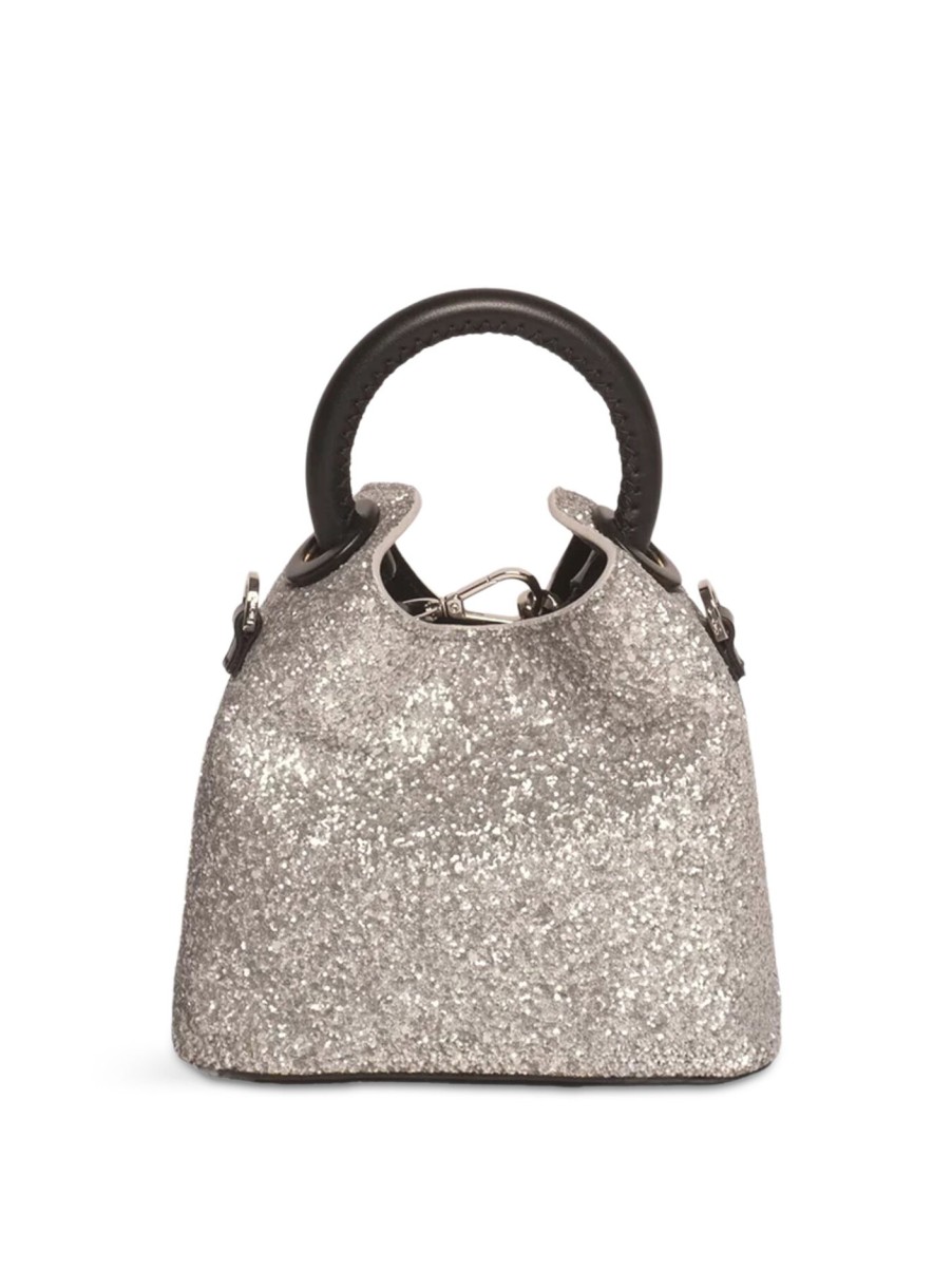 Women Elleme Shoulder Bags | Madeleine (Silver Hdw) Glitter/Leather Silver Glitter