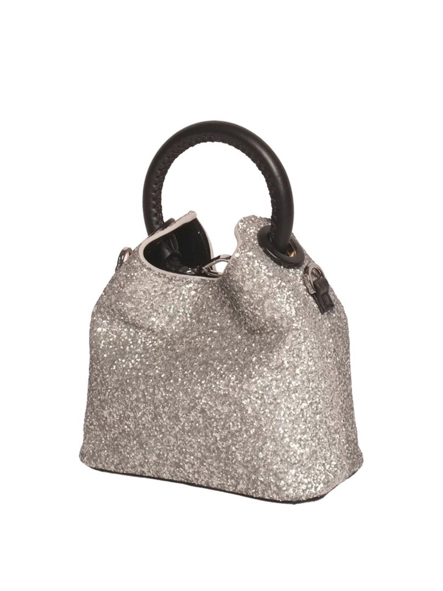 Women Elleme Shoulder Bags | Madeleine (Silver Hdw) Glitter/Leather Silver Glitter