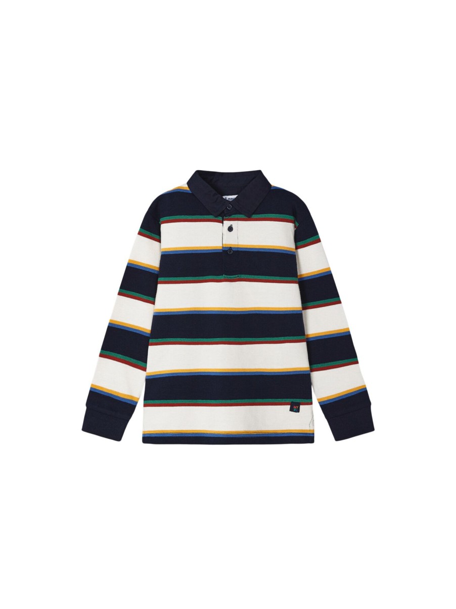 Kids Mayoral Tops | Long Sleeve Stripes Polo Dark