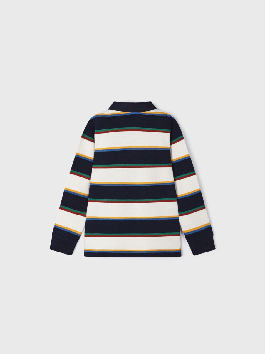 Kids Mayoral Tops | Long Sleeve Stripes Polo Dark