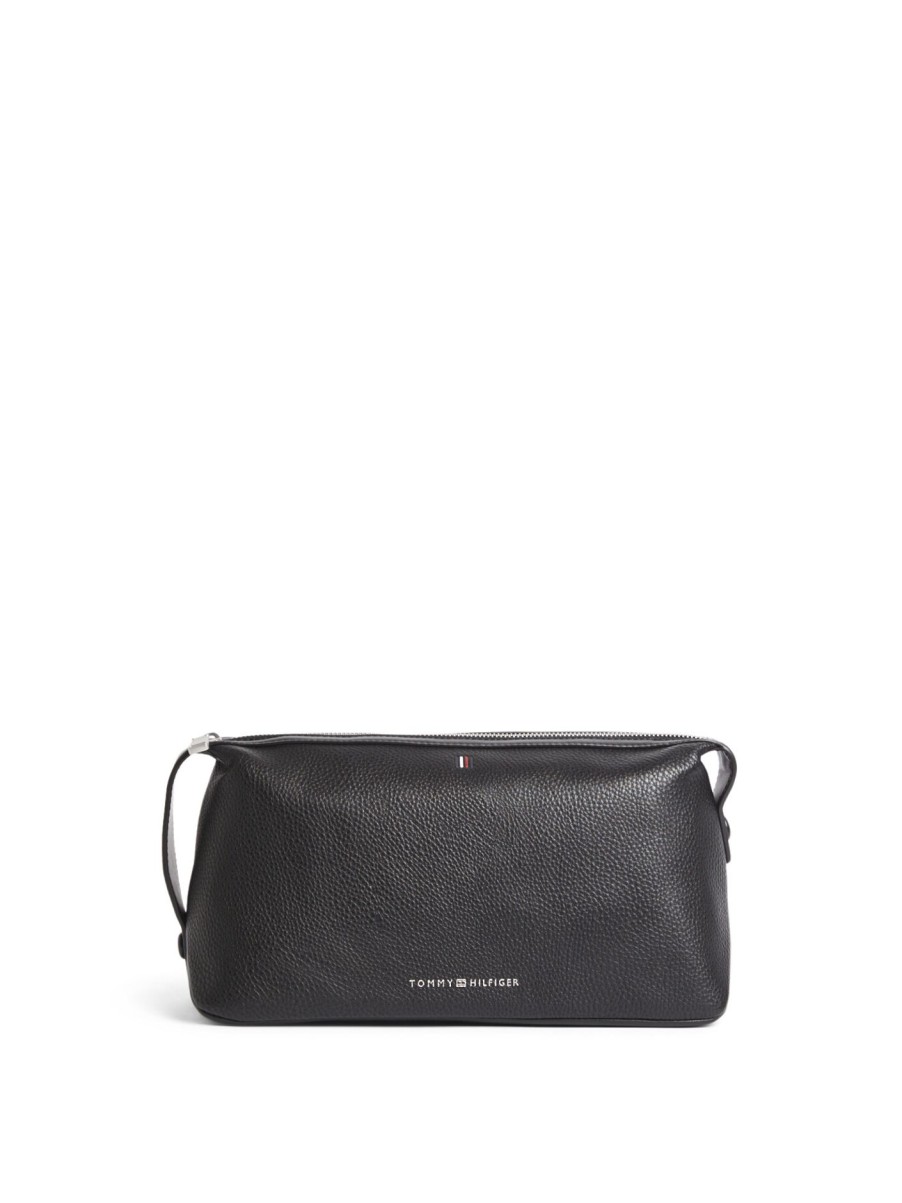 Men Tommy Hilfiger | Smooth Finish Logo Washbag Black