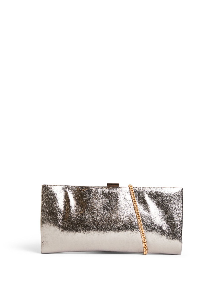 Women Anna Cecere Clutch Bags | Metallic Cip Top Clutch Pewter