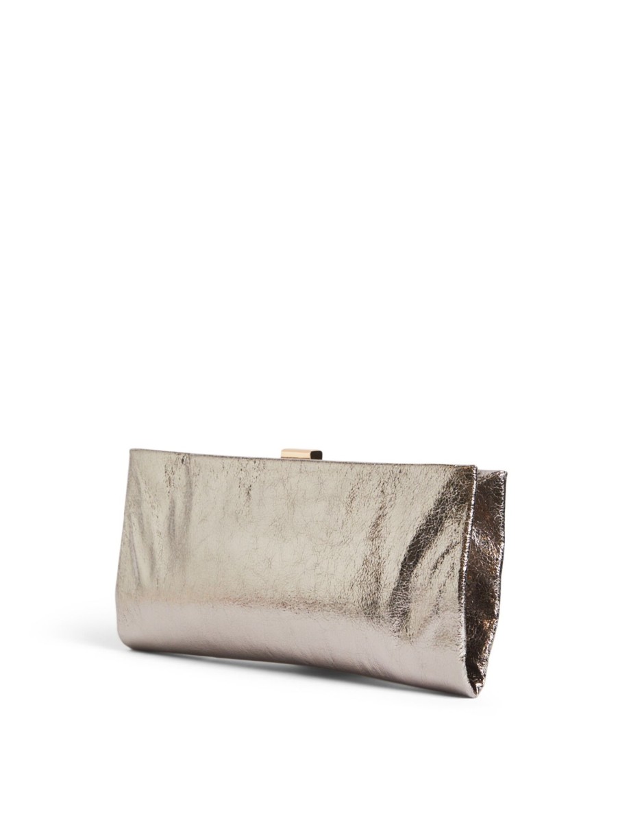 Women Anna Cecere Clutch Bags | Metallic Cip Top Clutch Pewter