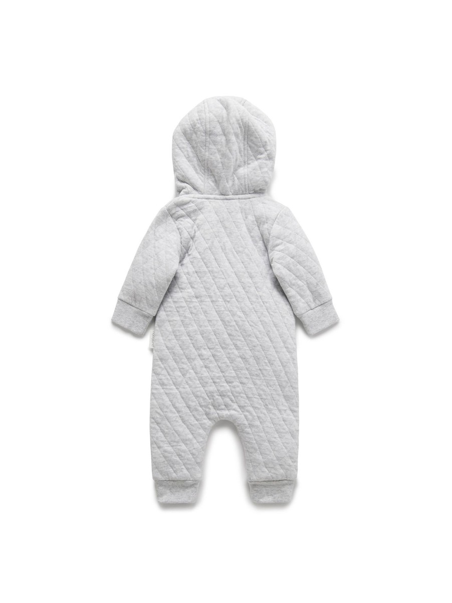 Kids Purebaby Baby Grows | Quilted Growsuit Grey Melange