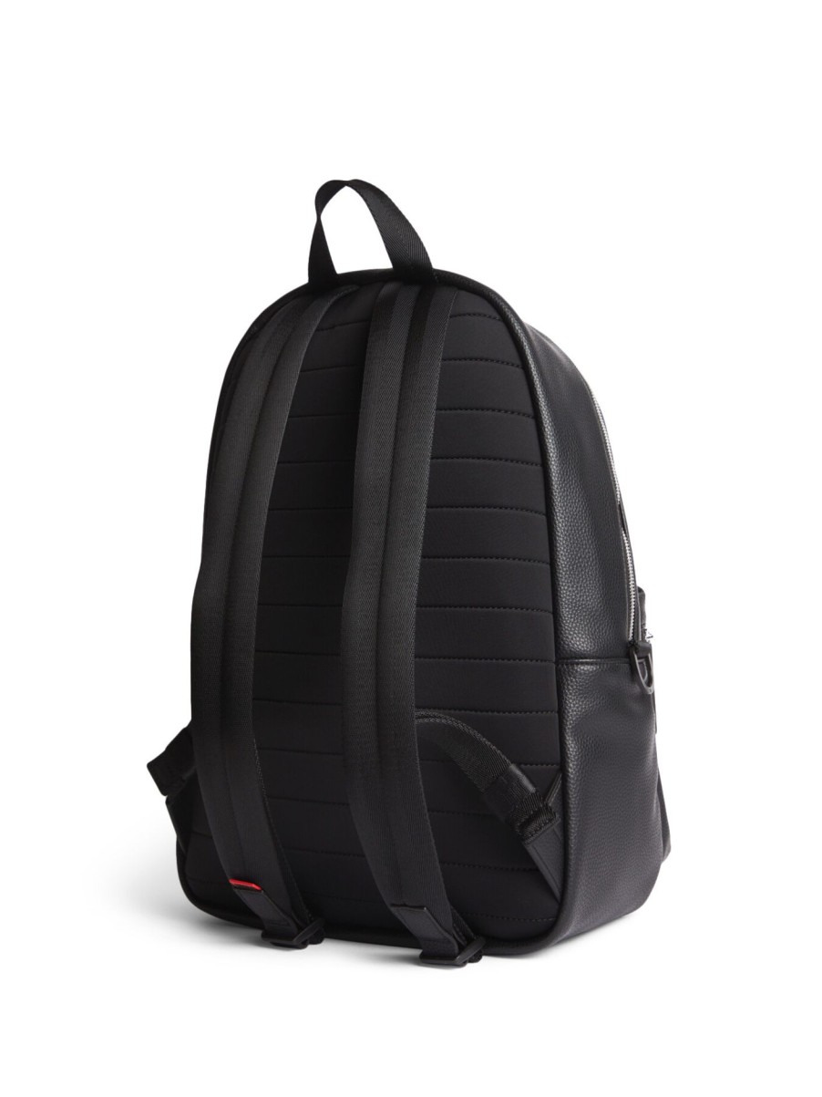 Men Hugo | Logo-Patch Backpack In Grained Faux Leather Black