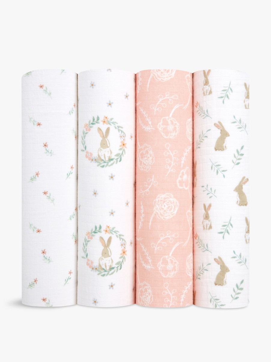 Kids aden + anais Feeding & Healthcare | Essentials Cotton Muslin Swaddles 4-Pack Blushing Bunnies