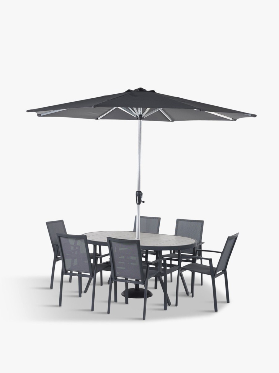 Furniture & Outdoor Bramblecrest Garden Furniture Sets | Seville Oval Dining Table With Parasol And Base Anthracite