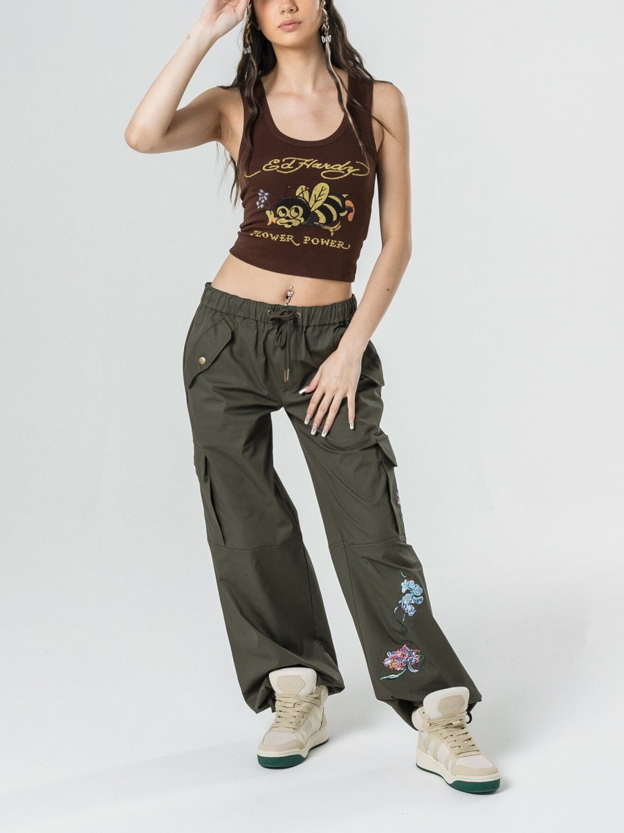 Women Ed Hardy Trousers & Shorts | Mystic Panther Cargo Pant Dusty Olive