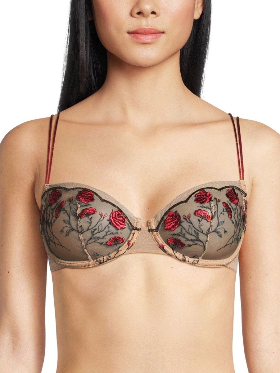 Women Skarlett Blue Lingerie | Enamoured Balconette Bra Lipstick Red Combo