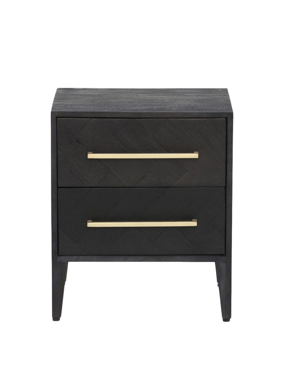 Furniture & Outdoor Barker and Stonehouse Bedside Tables | Onyx 2 Drawer Bedside Black Wood