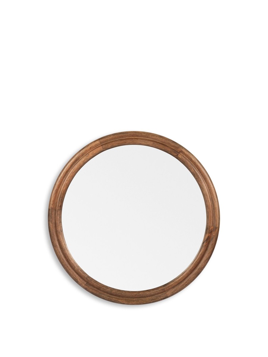 Home & Tech Heal's Mirrors | Genoa Round Wooden Wall Mirror 80Cm Walnut Finish Dark Wood