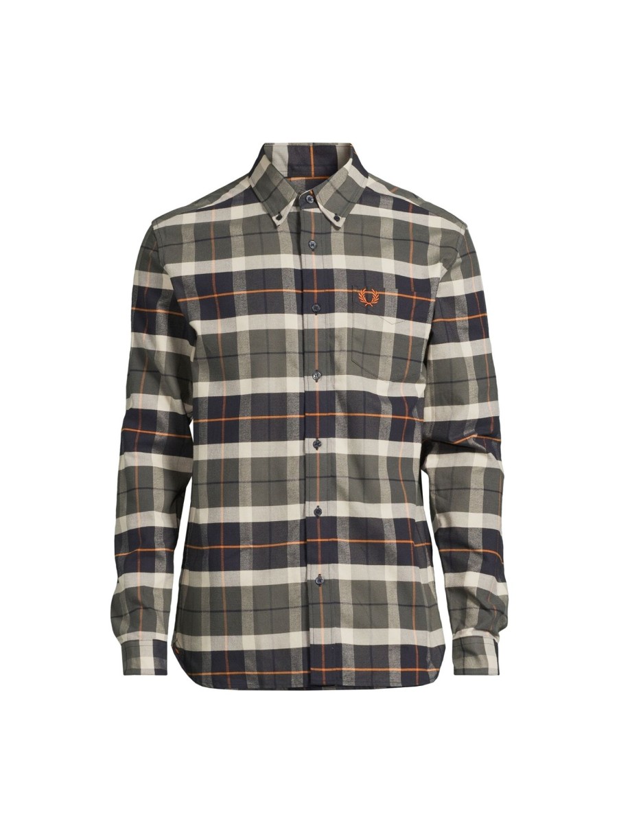 Men Fred Perry Shirts | Brushed Tartan Shirt Field Green