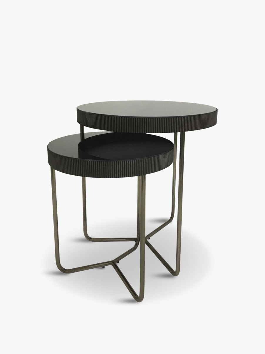 Furniture & Outdoor Libra Interiors Side Tables | Knightsbridge Set Of 2 Side Tables With Black Tinted Glass Black Brown