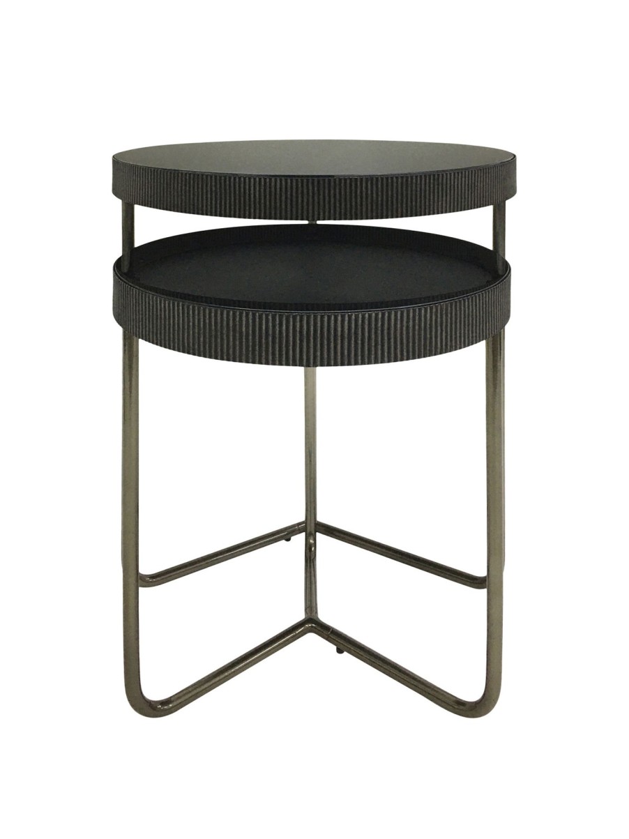 Furniture & Outdoor Libra Interiors Side Tables | Knightsbridge Set Of 2 Side Tables With Black Tinted Glass Black Brown