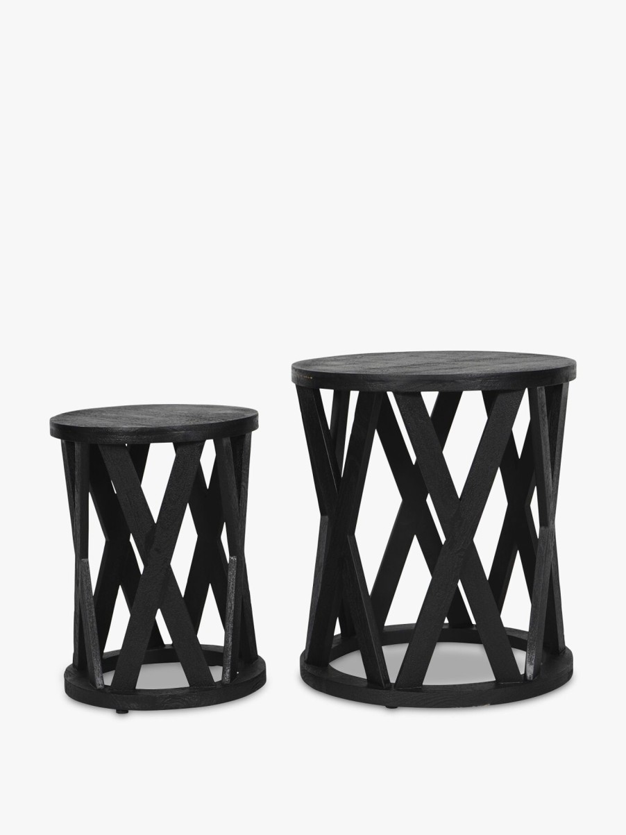 Furniture & Outdoor Libra Interiors Side Tables | Cali Solid Wooden Set Of 2 Nesting Side Tables In Black