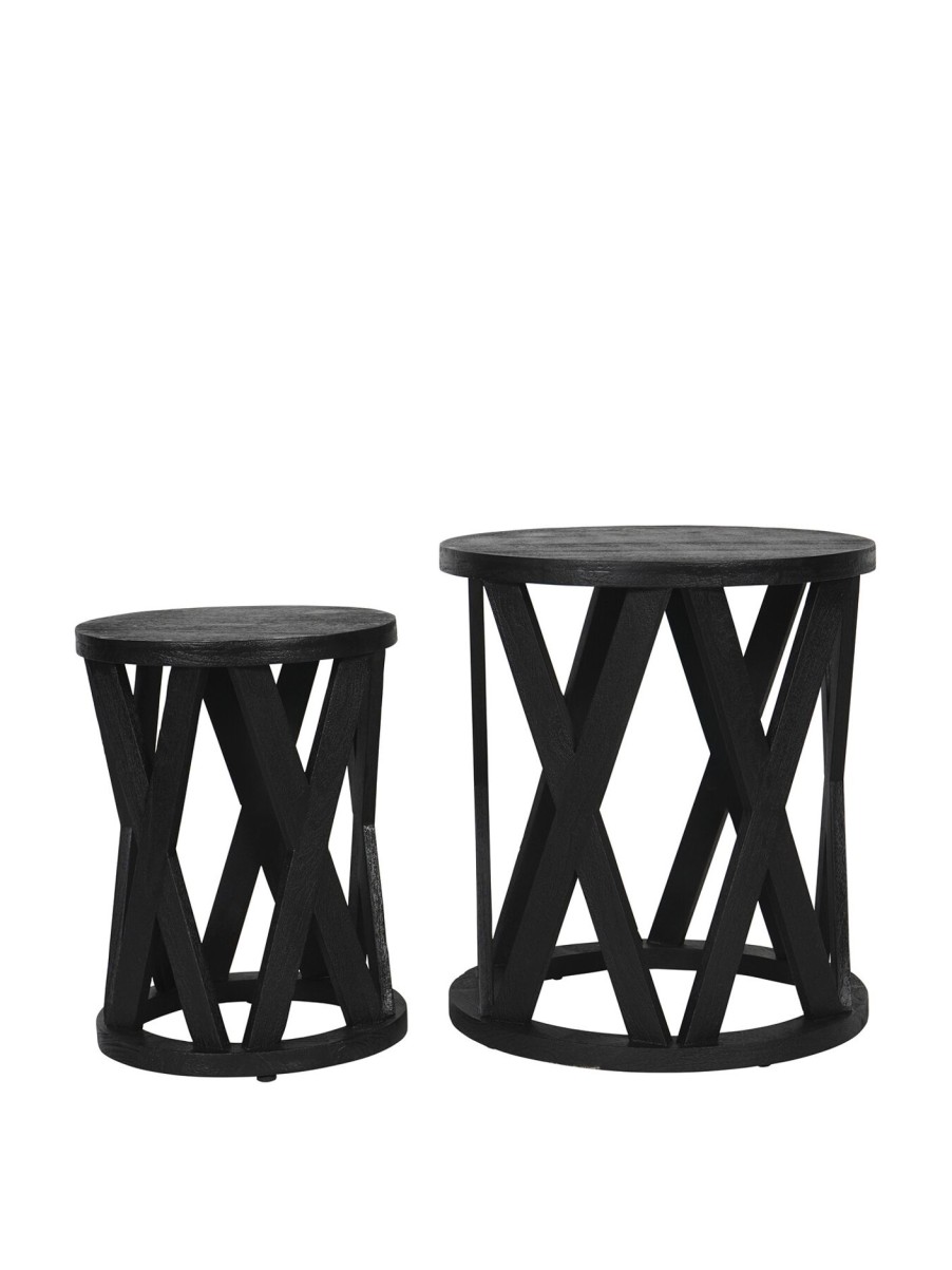 Furniture & Outdoor Libra Interiors Side Tables | Cali Solid Wooden Set Of 2 Nesting Side Tables In Black