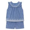 Kids Mayoral Bottoms | Embroidered Linen Short Set Blue