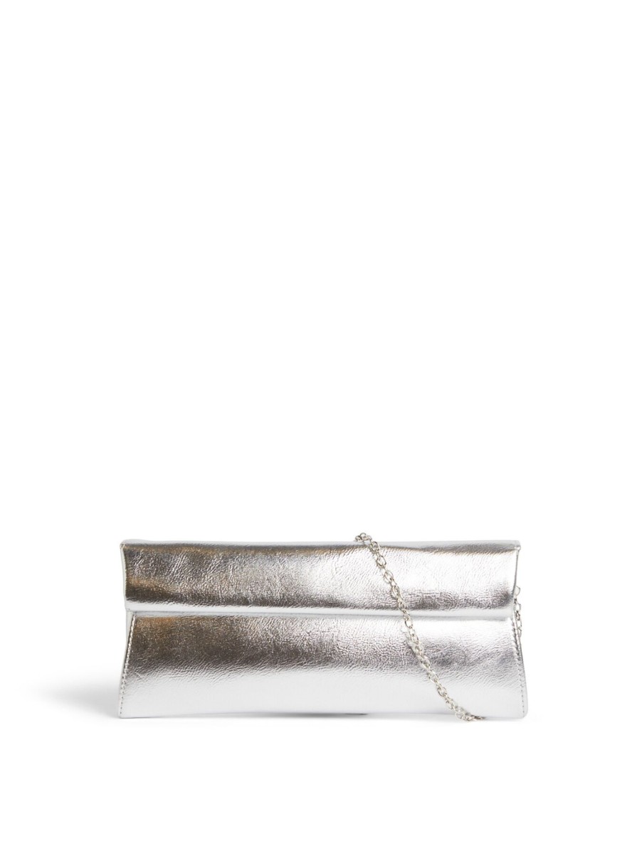 Women Anna Cecere Clutch Bags | Metallic Flap Clutch Argento