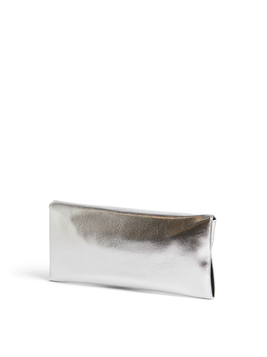 Women Anna Cecere Clutch Bags | Metallic Flap Clutch Argento