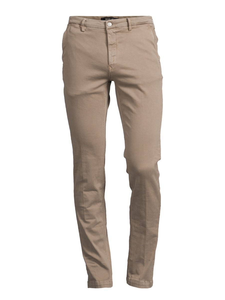 Men REPLAY Trousers & Shorts | Zeumar Slim Fit Hyperflex Chino Sand