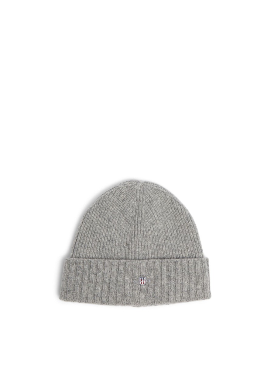 Men GANT Hats | Unisex Shield Wool Beanie Grey Melange